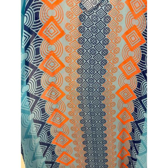 Blue Orange Geometric Print Chiffon Kaftan Beach Swim Cover Up One Size NWOT - Picture 6 of 7